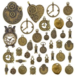 Antiqued Bronze Clock Face Charm Pendant, JIALEEY . Lots Mixed Gears Steampunk Charms Pendants DIY for Necklace Bracelet Jewellery Making and Crafting, 100g(38PCS)