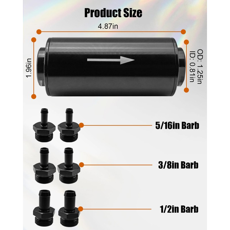 10 Micron Inline Fuel Filter with 1/2" 3/8" 5/16" Barb