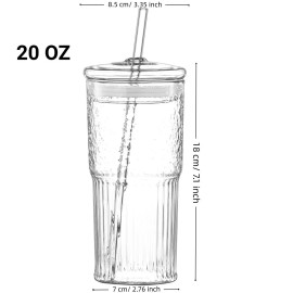 20 oz 2-pack Green Glass Straw Cup with Vertical Pattern High Borosilicate Heat Resistant Juice/Milk Cup Lid Glass Drinkwarecolor: dark green 2pcs Color