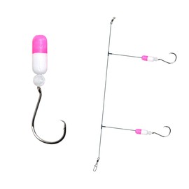 3 Pack '1/0' Pompano Rig Surf Fishing Hi-Lo Double Drop Hand-Tied 30LB Mono (Pink/White)
