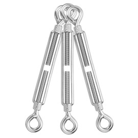 sourcing map M10 Eye and Eye Turnbuckles for Cable Wire Rope Tension, 304 Stainless Steel Turnbuckle Adjustable for Shade Sail String Light Hanging Pack of 3