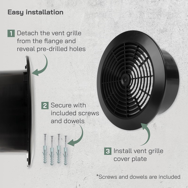 Vent Systems 6'' Inch - Black - Plastic - Dismantable