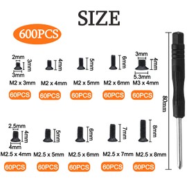600 Pcs M2 M2.5 M3 Black Laptop Micro Assorted Screw, Flat Head Phillips Screws, Notebook Replacement Screws Set Kit, Black Machine Screw with Mini Screwdriver