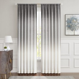 Central Park Ombre Window Curtain Panel Linen Gradient Print on Rayon Blend Fabric Backtab Rod Pocket Drapery Treatments for Living Room/Bedroom, Cream White to Gray, 50" x 63", Set of 2
