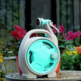 YEFA Retractable Garden Hose Reel - Convenient 50 FT Portable Hose with 6-Function Spray Nozzle for Versatile Watering, Cleaning, and More (Blue)