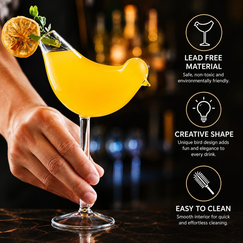 Bird-Shaped Cocktail Glasses 5oz/150ml – Creative Clear Glass Goblets, 2pc