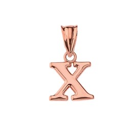 10K Rose Gold Fine Mini Dangling Initial A-Z Charm 1/2" Pendant - Letter X
