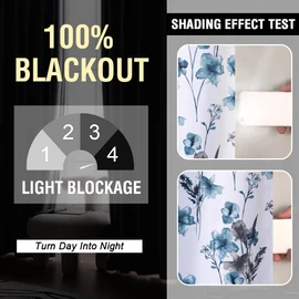 H.VERSAILTEX 100% Blackout Curtains 63 inch Length 2 Panels Set Cattleya Floral Printed Drapes Leah Floral Thermal Curtains for Bedroom with Black Liner Sound Proof Curtains, Grey and Blue
