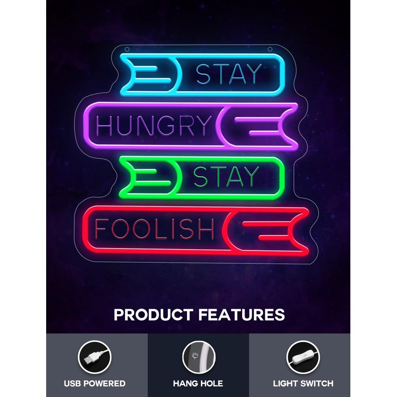 Lumoonosity Stay Hungry, Stay Foolish Book Neon Sign - Read