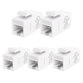 VCE UL Listed CAT6 RJ45 Keystone Jack Inline Coupler 5-Pack, Female to Female Ethernet Cable Extender - White