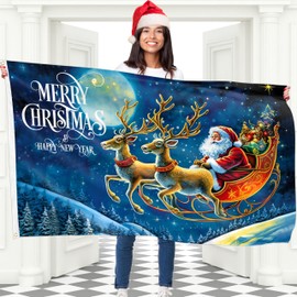 Christmas Flag 3x5 ft with eyelets - Christmas Banner Santa Claus - Vivid Digital Print - 110Den Thick polyester - Double Seam