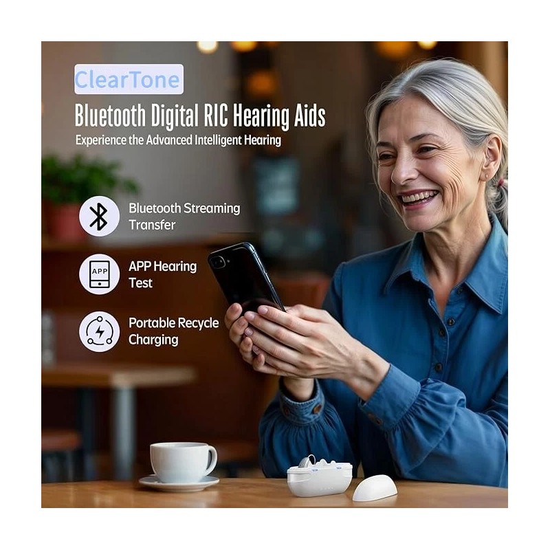 ClearTone RIC Hearing Aids For Seniors Rechargeable Bluetooth-With Phone App