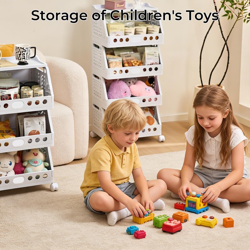 UFORU 4 Tier Rolling Storage Cart, Plastic Open Storage Basket