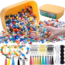 BOZUAN 824 Silicone Beads Bulk Kit Silicone Beads for Keychain Making Kit, Multiple Styles and Shapes Silicone Beads Bulk Rubber Beads for Keychains Making