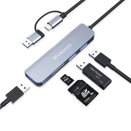 Wowssyo 5-Port USB 3.0 Hub, SD and TF Reader, USB 3.0 / USB 2.0 Ports, Ultra Slim Portable USB Data Hub, USB Splitter for MacBook, Mac Pro, Mac Mini, IMac, Surface Pro, Laptop, PC