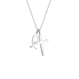 Elli Women's Cross Fish Pendant Necklace in 925 Sterling Silver, Sterling silver, None