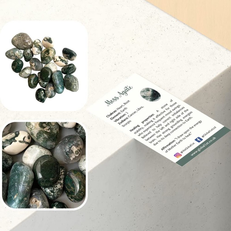 VIE Tumbled Crystals, 250g Pack, Moss Agate