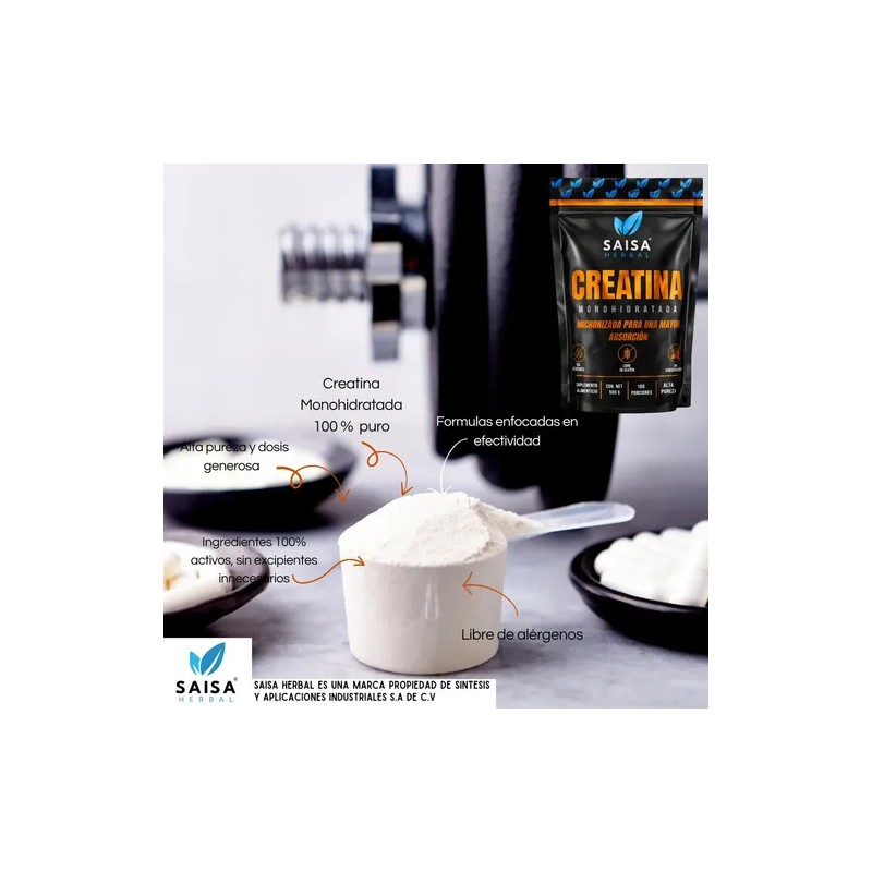 Creatina Monohidratada Alta Absorción 500 G Saisa Herbal Sin Sabor