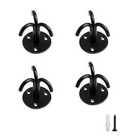 Ymaiss 4Packs Stainless Steel Mount Ceiling Hooks with 3 Hooks, Under-Shelf Coat Hook,Heavy Swag Hook, 60Lbs Utility Ceiling Hooks,Heavy Duty for Bathroom Kitchen Cabinet, Black