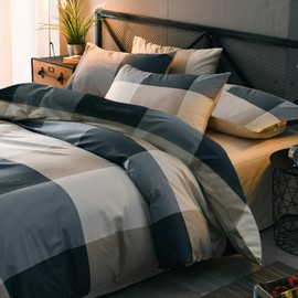 mixinni King Comforter Set Men Boys Geometric Checkered Plaid Printed Bedding Comforter for All Season Soft Lightweight Bedding Set-King Size