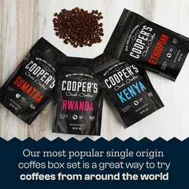 Gourmet Coffee Sampler Gift Box Set, Roasted Coffee Ground, Sumatra Dark, Kenya AA Medium-Dark, Rwanda Medium, Natural Ethiopian Light, Ground, 4 Bags, 16 oz Total