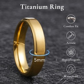 King Will Titanium Gold Wedding Ring for Men Women-5mm 14k Gold Wedding Band with Matte Brushed Polish Hypoallergenic and Comfort Fit Size 10