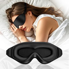 3D Deep Contoured Zero Pressure Sleep Eye Mask for Men & Women, Blackout Blindfold with Adjustable Strap for Travel, Home, Nap (Black)