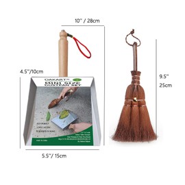 OAKART Mini Metal Dustpan and Brush Set Natural Bristle Hand Broom for Fireplace Woodstove