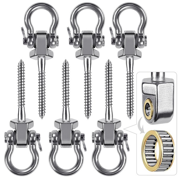 BeneLabel Heavy Duty Swing Hangers with Bearings - Set of 6 Stainless Steel 304 Screw Brackets for Hanging Chairs, Swings, Hammocks, Punching Bag - Indoor & Outdoor Use - 1500LB Capacity