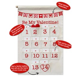 Valentine's Countdown Calendar by Pockets of Learning | Heartwarming Canvas Wall Hanging Decor with Activity Cards and Small Felt Heart | Interactive Fun for Families and Kids