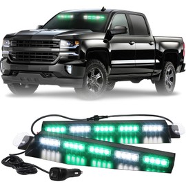 XRIDONSEN Green White Emergency Visor Lights Interior Windshield Strobe Lights Bar Warning Flashing Safety for Firefighter Vehicles Trucks w/Take Down, Deck Split Mount (34 inch, 40 LED)
