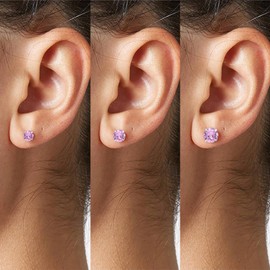 Pink Cubic Zirconia Studs Earrings Set, 3 Pairs Sterling Silver Earrings Studs 3MM 4MM 5MM