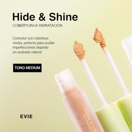 EVIE | Corrector Hide & Shine Dark Con Protector Solar SPF +30 | Maquillaje de Cobertura Media | Corrector de Ojeras | Formula Hidratante con Extracto