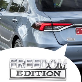 1pc 3D Raised Letter Freedom Edition Emblem Car Decals - Metal Sticker for Cars, Trucks, Motorcycles, SUV - Door Tailgate Bumper Durable Badge Decal Vehicles Decoration (Silver and Black)