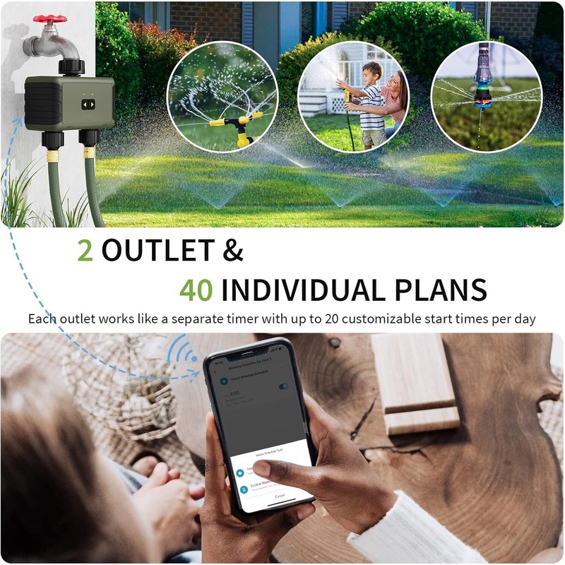 DIIVOO Sprinkler Timer 2Zone Bluetooth Water Timer for Garden Hose