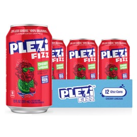 PLEZi FiZZ Cherry Limeade Sparkling Juice - Healthy Soda Alternative with Real Fruit Juice, No Added Sugar - Low Sugar Sparkling Drink - Good Source of Fiber, 12 Fl Oz (12 Pack)