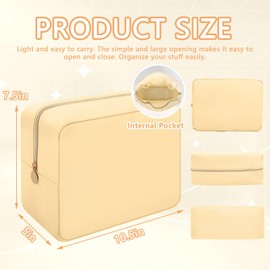 Iqimott Hot Pink Makeup Bag Nylon Makeup Bag, Preppy Cosmetic Bag Compact Make up Pouch Toiletry Bag for Women Girls Teens, Beige, Large