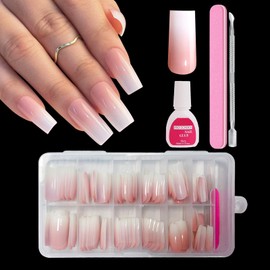ZAHRVIA French Press On Nails - Square Full Cover Nageltips für Gelnägel -120 Stück Falsche Nägel Tips Set mit Kleber Acryl Nagel Tips Nägel (Square Gradient Pink)