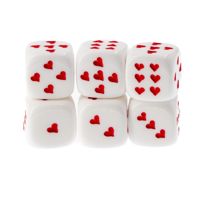 WeLoveDice - Dice White with Red Hearts - Made in