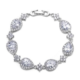 Ever Faith Elegant Wedding Teardrop Tennis Bracelet Cubic Zirconia Birthstone for Women Bridal Clear
