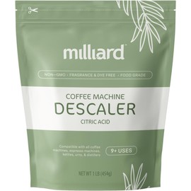 Milliard Descaler Powder - Coffee & Espresso Machine Descaling Cleaning Solution For Use With Keurig, Breville, Nespresso, Delonghi & More (1 lb, 9 Uses)