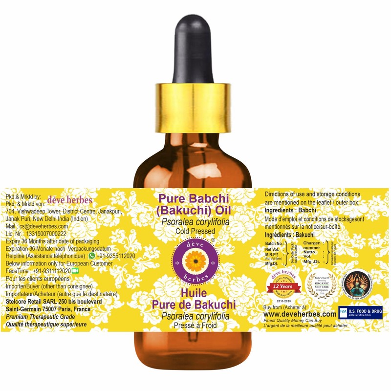 Deve Herbes Pure Babchi (Bakuchi) Oil (Psoralea corylifolia) with Glass