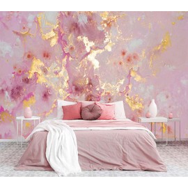 Jdayda Pink Marble Wallpaper Mural Abstract Gold Gilt Large Art Wall Mural for Bedroom Livingroom(Not Self-Adhesive)