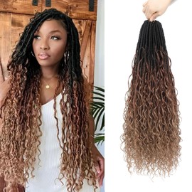 FANWYFYU Boho Faux Locs Crochet Hair 8 Packs Goddess Locs Boho Soft Locs Crochet Hair with Curly Ends Pre-looped Long Bohemian River Locs Crochet Hair For Women (1B/30/27, 24 Inch)