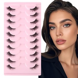 AUYAO Natural Half Lashes Half False Eyelashes,10Pcs Cat Eye Wispy False Eyelashes Clear Band 3D Faux Mink Lashes Eyelash Clusters, Black Fake Lashes Lash Extensions Wispy Cluster Lashes