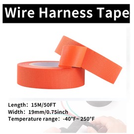 Wire Harness Tape 2 Rolls Cloth Electrical Tape Automotive Wiring Loom Harness Fiber Fabric Tape for Automotive Engines, Noise Dampening, and Cable Protection（Orange，3/4 Inch x 50 Ft）