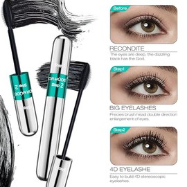 Mascara Black Length - Waterproof 2 in 1 4D Silk Fiber Mascara 5X Longer, Natural and False Effect Look in One Long Lasting Mas Cara Makeup for Women