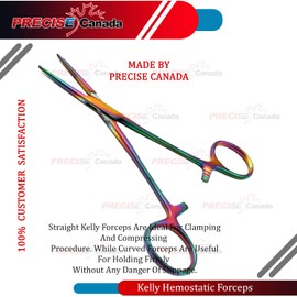 PRECISE CANADA: Multi Color Rainbow Kelly Hemostat Forceps 5.5" Straight Stainless Steel
