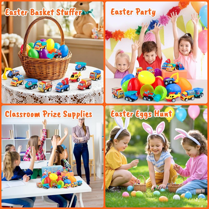 KING DOO 12 Pcs Easter Eggs Prefilled with Toy Cars,