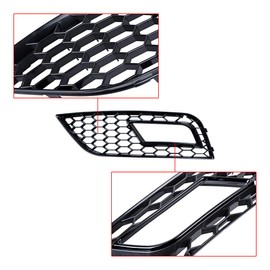 AMOPACORP 2X Front Lower Fog Light Lamp Grille Grill Cover Bezel RS4 Style Black Left Right Mesh Honeycomb Compatible with AudiA4 B8.5 Facelifft Models 2013 2014 2015 2016